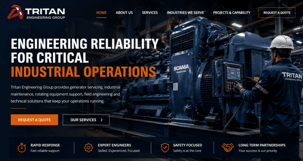 Industrial generator and engineering equipment supported by Tritan Engineering Group